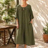 100% Linen Tie Neck Maxi Dress