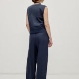 100% Linen Elastic Waist Embroidered Lace Straight Leg Pants