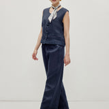 100% Linen Elastic Waist Embroidered Lace Straight Leg Pants