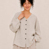 100% Linen V-Neck Button-Front Relaxed Top