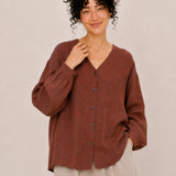 100% Linen V-Neck Button-Front Relaxed Top