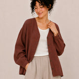 100% Linen V-Neck Button-Front Relaxed Top