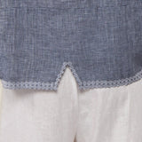 100% Linen V-Neck Embroidery Lace Trim Blouse
