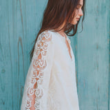 100% Linen V-Neck Lace Embroidered Batwing Sleeve Blouse