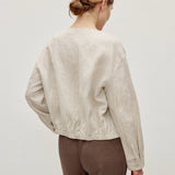 100% Linen V-Neck Hand-Beaded Shell Detail Buttoned Blouse