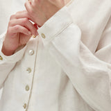 100% Linen V-Neck Hand-Beaded Shell Detail Buttoned Blouse