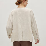 100% Linen V-neck Button-Decor Asymmetric Hem Blouse