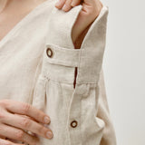 100% Linen V-neck Button-Decor Asymmetric Hem Blouse