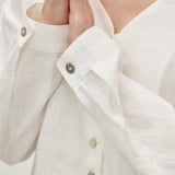 100% Linen V-neck Button Front Long Sleeve Blouse