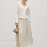 100% Linen V-neck Button Front Long Sleeve Blouse