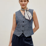 100% Linen V-neck Button Front Vest