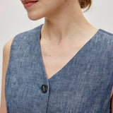 100% Linen V-neck Button Front Vest