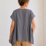 100% Linen V-neck Pleated Blouse