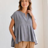 100% Linen V-neck Pleated Blouse