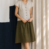 100% Linen V-neck Ruffle Trim Short Sleeve Blouse