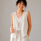 100% Linen V-neck Tie Front Tank Top
