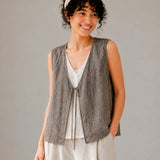 100% Linen V-neck Tie Front Tank Top