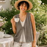 100% Linen V-neck Tie Front Tank Top
