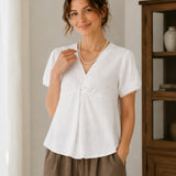 100% Linen V-neck Twist Front Blouse