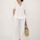 100% Linen V-neck Twist Front Blouse
