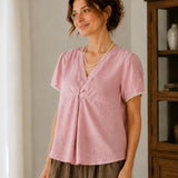 100% Linen V-neck Twist Front Blouse