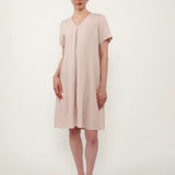 100% Linen V-Neck Short Sleeve Midi Dress