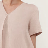100% Linen V-Neck Short Sleeve Midi Dress