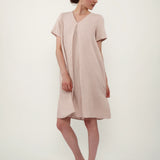 100% Linen V-Neck Short Sleeve Midi Dress
