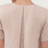 100% Linen V-Neck Short Sleeve Midi Dress