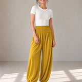 100% Linen Wide-Elastic-Waistband Balloon Pants