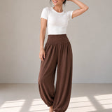 100% Linen Wide-Elastic-Waistband Balloon Pants