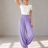 100% Linen Wide-Elastic-Waistband Balloon Pants