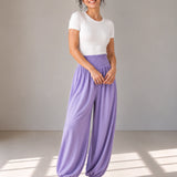 100% Linen Wide-Elastic-Waistband Balloon Pants