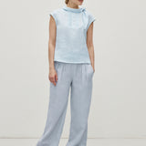 100% Linen Wide Elastic Pleated Side Pockets Pants