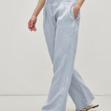 100% Linen Wide Elastic Pleated Side Pockets Pants