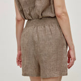 100% Linen Wide Elastic Waistband Shorts