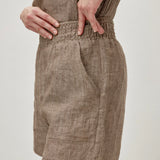 100% Linen Wide Elastic Waistband Shorts