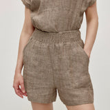 100% Linen Wide Elastic Waistband Shorts