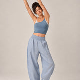 100% Linen Wide Smocked-Waist Curved-Leg Pants