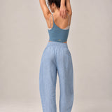 100% Linen Wide Smocked-Waist Curved-Leg Pants