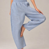 100% Linen Wide Smocked-Waist Curved-Leg Pants
