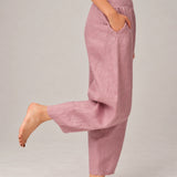 100% Linen Wide Smocked-Waist Curved-Leg Pants