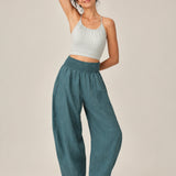 100% Linen Wide Smocked-Waist Curved-Leg Pants