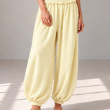 100% Linen Wide Smocked-Waist Ruffle Balloon Pants
