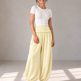 100% Linen Wide Smocked-Waist Ruffle Balloon Pants