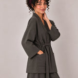 100% Linen Wrap-Front Belted Relaxed Top