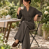 100% Linen Wrap-Front Belted Relaxed Top
