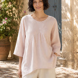 100% Linen 3/4 Sleeve Gathered Front Blouse