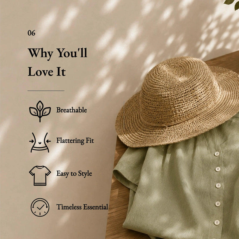 100% Linen Asymmetric Button Short Sleeve Blouse