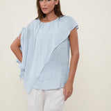 100% Linen Asymmetric Draped Blouse
